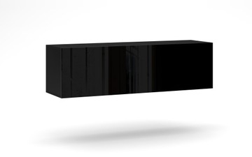 Czarny Połysk Stolik RTV Szafka Wisząca do Salonu 140cm LED FRONT PŁYTA MDF