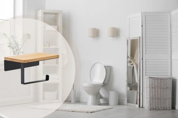 ЧЕРНАЯ РУЧКА ДЛЯ ТУАЛЕТНОЙ БУМАГИ С ПОЛОЧКОЙ БАМБУК