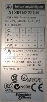СХЕМА ПЛАВНОГО ПУСКА SCHNEIDER ATS01 ATS01N222QN
