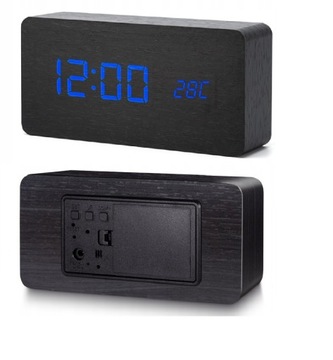 STYLOWY ZEGAR LED BUDZIK DREWNIANY 24H