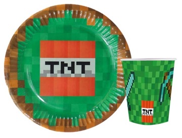 ZESTAW TALERZKI KUBECZKI PIKSELE TNT NA URODZINY
