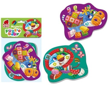 PUZZLE PIANKOWE Z MAGNESEM LEW HIPOPOTAM 2 UKŁADANKI