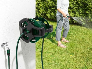 НАСТЕННАЯ КАТУШКА ДЛЯ САДОВОГО ШЛАНГА ДЛИНОЙ ДО 20 М С ПАРКОВОЙ СТОРОНЫ