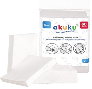 Akuku 60x PŁATKI KOSMETYCZNE 9x11 100% Bawełna 0+