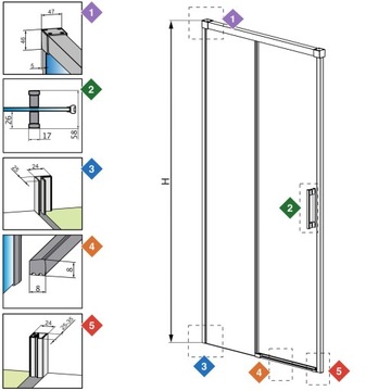 Drzwi wnękowe szklane złoty profil 160 cm L grafit