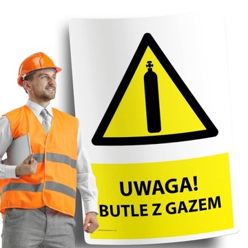 Naklejki BHP znak ostrzegawczy 20x30 cm UWAGA BUTLE Z GAZEM
