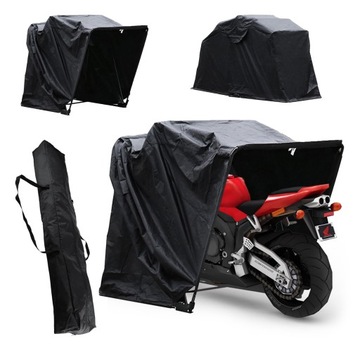 Czarny pokrowiec motocyklowy, 269 x 104 x 155 cm, składany, przenośny garaż