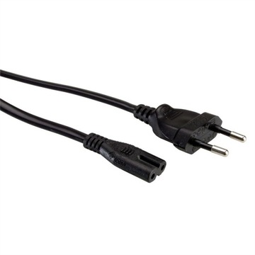 Kabel zasilający Euro wtyczka płaska C7 czarny 1 m