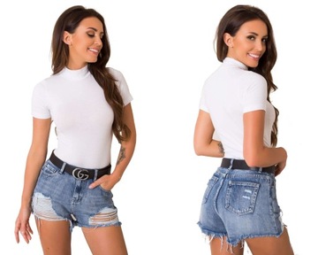 Gładkie białe BODY DAMSKIE z krótkim rękawem - XL