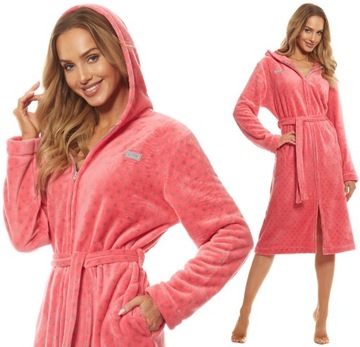 DŁUGI ZAPINANY SZLAFROK DAMSKI KAPTUR PODOMKA M