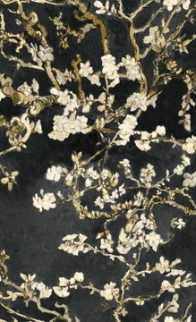 Tapeta winylowa na flizelinie gałązki migdałowca Van Gogh czarno złota