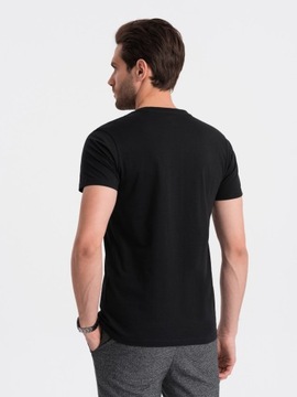 Męska bawełniana koszulka z dekoltem w serek BASIC czarna V1 OM-TSBS-0145 L