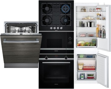 Solidny zestaw AGD SIEMENS do zabudowy kolor czarny/inox z zmywarką 60cm