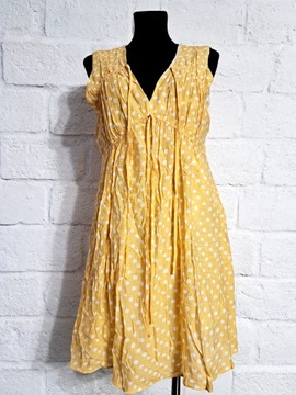 Żółta sukienka w białe grochy retro - 40 L - Mango