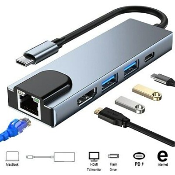 Концентратор USB C 3.0 TF HDMI 4K PD LAN 6в1 адаптер RJ45