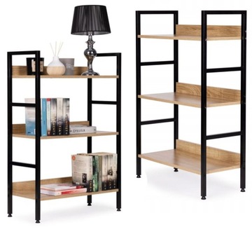 REGAŁ Z PÓŁKAMI NA KSIĄŻKI NOWOCZESNA SZAFKA LOFT METALOWA RAMA 3 PÓŁKI