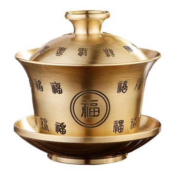Chiński zestaw do herbaty Gaiwan ozdoby miedz