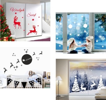 РОЖДЕСТВЕНСКИЕ НАКЛЕЙКИ НА ОКНА РОЖДЕСТВЕНСКИЕ УКРАШЕНИЯ НАРУЖНЫЕ ВИТРИНЫ МАГАЗИНА