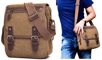LISTONOSZKA MĘSKA KLAPA KLAMRY BRĄZ CZARNY VINTAGE STYLOWA TORBA NA RAMIĘ