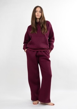 CIEPŁY GRUBY DRES KOMPLET DK-K-B9 BAWEŁNA BORDO ROZMIAR S