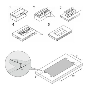 Gniazdo wpuszczane chowane w blat nablatowe USB USB-C STALOWE