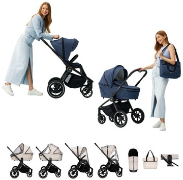 MUUVO QUICK 4.0 WÓZEK WIELOFUNKCYJNY PL ZESTAW 2w1 AZURE BLUE TORBA DODATKI