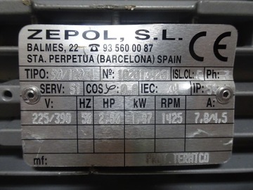 ЭЛЕКТРОДВИГАТЕЛЬ ZEPOL 90/120/4 2,5 Л.С. 1425 ОБ/МИН ГИДРАВЛИЧЕСКИЙ НАСОС КОЛЕВАЛЬНАЯ МАШИНА