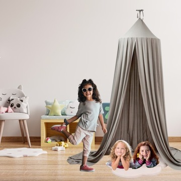 NAMIOT BALDACHIM TIPI Szary dla Dzieci Nad Łóżeczko Kurtyna Wisząca 290 cm