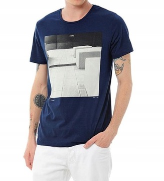 Jack Jones Męski T-shirt Granatowy Grafika _ L