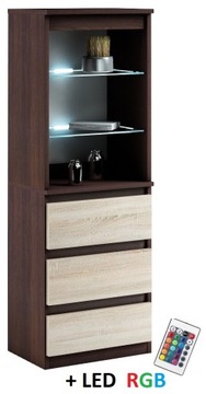 031-043 WITRYNA LED/3s + oświetlenie RGB - WENGE / SONOMA