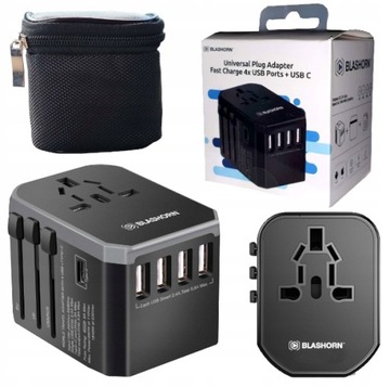 ŁADOWARKA ZASILACZ SIECIOWA SZYBKA 4USB USB-C ETUI PODRÓŻNA PRZEJŚCIÓWKA QC