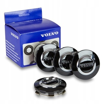 Центральные колпаки VOLVO XC60 II, черные глянцевые алюминиевые диски