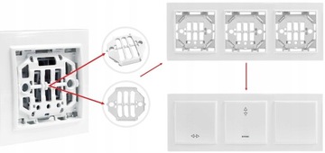 КВАДРА РАМКА ТРОЙНОЙ БЕЛЫЙ ГОРИЗОНТАЛЬНЫЙ ПЕРЕКЛЮЧАТЕЛЬ 3