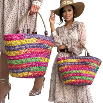 TORBA TOREBKA DAMSKA DUŻA LATO PLAŻA SHOPPER KOSZYK SŁOMIANA SŁOMKOWA KOLOR