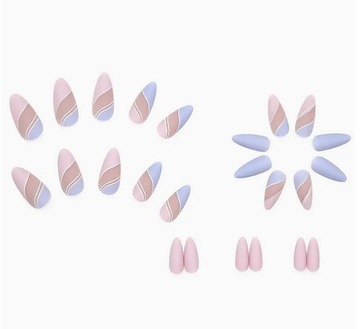 PAZNOKCIE SZTUCZNE TIPSY MIGDAŁ KOLOROWE PASTELOWE SWIRL SAMOPRZYLEPNE 24
