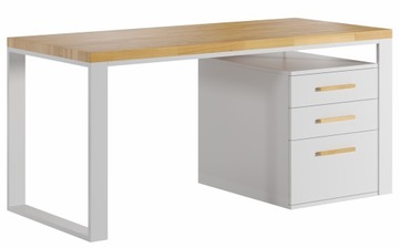 Biurko vintage dąb z kontenerem 3 szuflady białe nowoczesne solidne