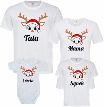 KOSZULKI ŚWIĄTECZNE Renifer Imię Mama Córka Tata