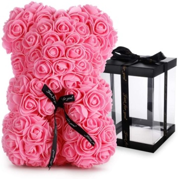 RÓŻOWY MIŚ 25CM Z PŁATKÓW RÓŻ + PUDEŁKO PREZENTOWE