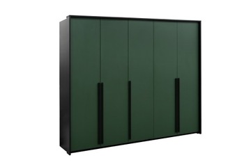 Nowoczesna Szafa Garderoba 5-drzwiowa Czarny Mat Butelkowa Zieleń 255cm
