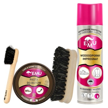 ZESTAW DO CZYSZCZENIA BUTÓW SKÓRZANYCH BRĄZOWYCH EMU PRO