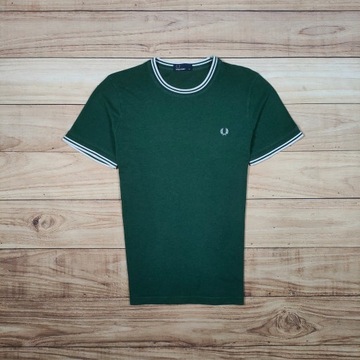 FRED PERRY Koszulka Zielona Męska Logowana r. M