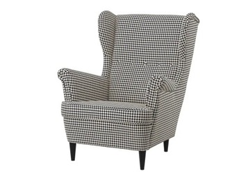 IKEA STRANDMON fotel uszak wzór pepitka czarny/beżowy