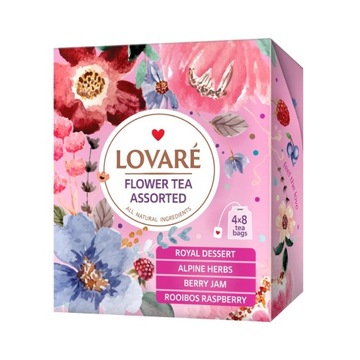 LOVARE ZESTAW HERBAT FLOWER TEA ASSORTED 32TOTEBEK ELEGANCKIE PUDEŁECZKO