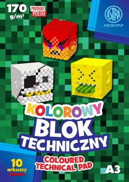 BLOK TECHNICZNY KOLOROWY A3 10 KARTEK PIXEL ASTRA