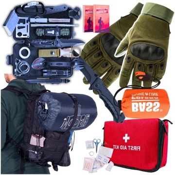 RĘKAWICE XL + PLECAK 35L CZARNY + APTECZKA PODRÓŻNA+ZESTAW WOJSKOWY KOMPLET