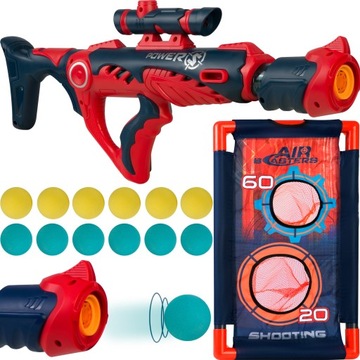 PISTOLET NA MIĘKKIE PIŁKI KULKI ZESTAW WYRZUTNIA I TARCZA RICOKIDS