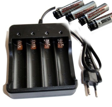 Ładowarka sieciowa +4x Akumulator 18650 4800 mAh 3,7V bateria