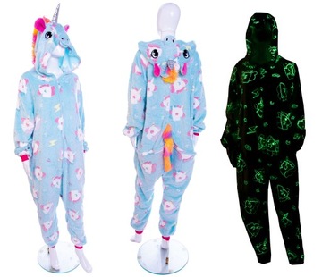 JEDNOROŻEC Piżama Kigurumi Onesie Dziecięca Strój ŚWIECI W CIEMNOŚCI UV 140