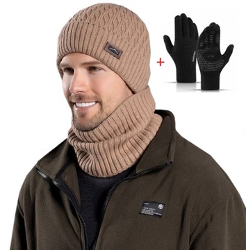 MĘSKI KOMPLET ZIMOWY 3w1 CZAPKA BEANIE SZALIK KOMIN RĘKAWICZKI KOMPATYBILNE