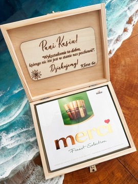 ДЕРЕВЯННАЯ ШОКОЛАДНАЯ КОРОБКА МЕРСИ ПОДАРОК ​​НА ДЕНЬ УЧИТЕЛЯ КРАСИВАЯ